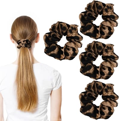 Leopard Print Satijnen Scrunchies voor Dikke Haar, Elastische Haarbanden en Ponytail Holders voor Vrouwen en Meisjes (4 Stuks)