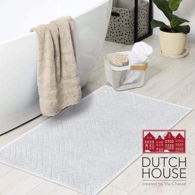 Dutch House Badmat Gaeta - Badmat 50x80cm - Wit - Antislip - Badmatten - Anti Slip Douchemat - Badkamer Mat - Snel Absorberend - Snel Drogende Badmat