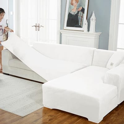 Fluwelen bankhoes Luxe L-vorm banken hoes effen kleur hoekbankhoezen fauteuil anti-stof elastische hoes huisdiervriendelijk 1seater 90-140cm wit