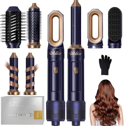 Haarstyler Set - Warme Lucht Borstel - Dagelijks Stijlen - 6-in-1 Functionaliteit - 26 x 20 x 8 cm - Blauw