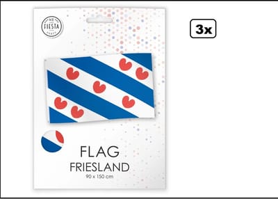 3x Luxe vlag Friesland 90cm x 150cm - - vlag verpakt in luxe verpakking - Landen festival thema feest fun verjaardag