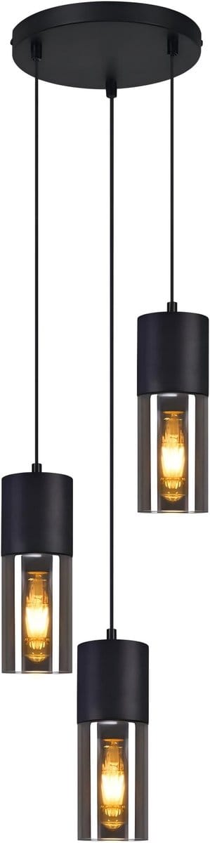 Glitzerlife - Hanglampen - 3xE27 - Modern Industrieel Design - Glas Metaal Materiaal - Hoogte Instelbaar - Ø30cm - Zwart - Hanglamp Eetkamer Woonkamer Slaapkamer - Hanglampen Industrieel Vintage Rond