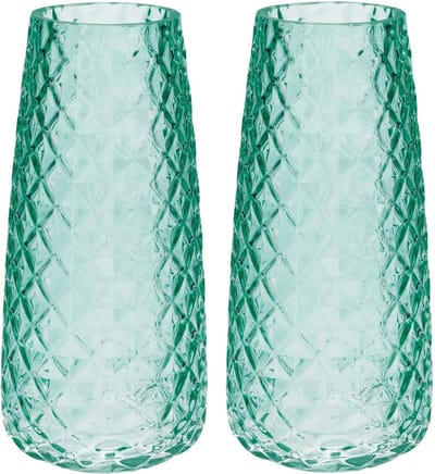 Bellatio Design Bloemenvaas - 2x - groen - transparant glas - D10 x H21 cm - vaas