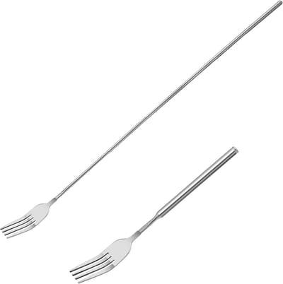 Uitschuifbare vork roestvrij staal telescopische verlenging dinervork intrekbare stevige BBQ fruit dessert lange steel vork 60 cm keukenvorken voor eten augurk fondue koken buiten (1)