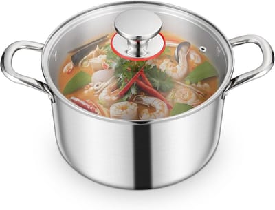 Kookpan 3-laags - Sopjespan Stoofpan - Maaltijden Bereiden - Zichtbaar Glazen Deksel - 4.7 Liter - Zilverkleurig