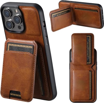 Leren Hoesje met Kaarthouder en Pasjeshouder – Magnetisch Wallet Case, Luxe Telefoonhoesje, Geschikt voor iPhone 17 - Bruin