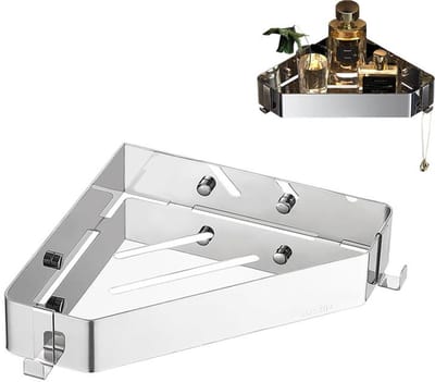 KZQ Opbergrek – Badkamer-hoekrek – Authentiek 304 roestvrijstalen doucherek – Geschikt voor badkamers & keukens – 30 x 22 x 4,5 cm – Zilver