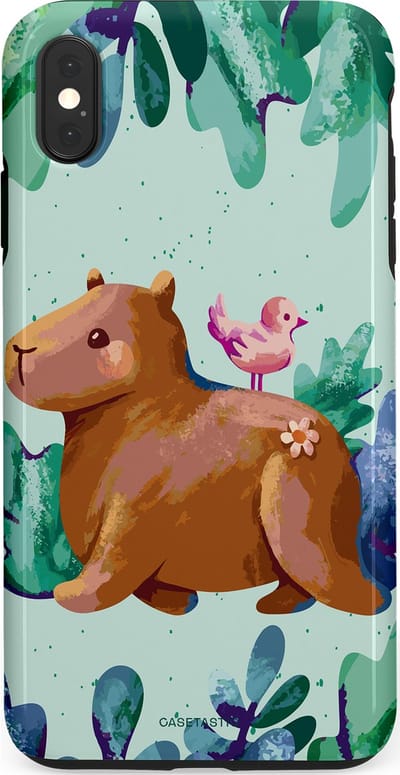 Casetastic Hoesje Geschikt voor Apple iPhone Xs Max - Stijlvolle Beschermende Duo-layer Case - Capibara Vogeltjes Vriend