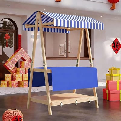 Opvouwbare Marktkraam - Verkoopstand Foodkar - Buiten Verkopen - Met Gestreepte Luifel - 106 cm Breed - Blauw