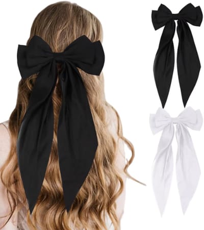 Haarband – Haarstrikken – Set van 2 – Zwart & Wit – Elastische Haarbanden met Strik – Haarklem - Haarelastiekjes - Haarspeld - Haarband sport - Haaraccessoires voor Meisjes en Dames – Modieus & Comfortabel – One Size