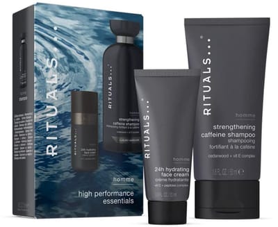 Rituals Geschenkset - 2 Producten - Hydraterende Gezichtscrème 20 ml + Shampoo 50 ml - Cadeaus voor Mannen - Cadeaudoos - Cadeauset - Geschenkdoos - Giftset Man - Ritual of Homme - Skincare Set - Dagcrème - Crème - Gezichtsverzorging - Heren - Men
