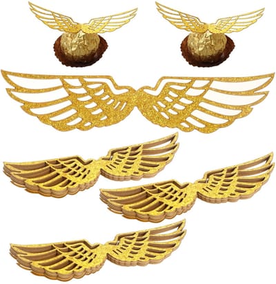 Allecto - Gouden glittervleugels - Taartdecoratie - Feestaccessoires - Goud - Chocoladevleugels - Perfect voor tovenaarsfeesten - 50 stuks