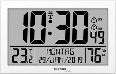 Technoline WS8016 Moderne Digitale Radioklok, met temperatuurweergave, kunststof, wit, 225 x 143 x 24 mm