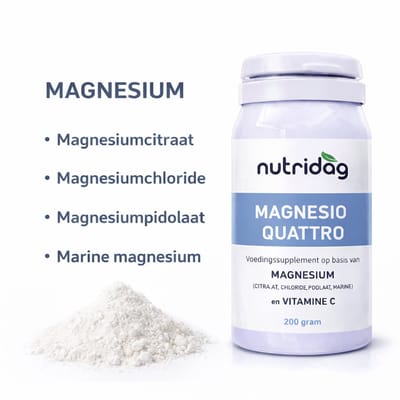 Nutridag - Magnesio Quattro - Natuurlijke magnesium van 4 verschillende bronnen - Goed en snel opneembaar - 200 gram