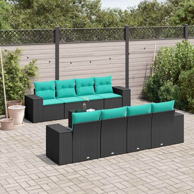 vidaXL - 9-delige - tuinbankset - met - kussens - van - zwart - polyrotan