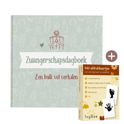 Zwangerschapsdagboek + Baby Voet & Handafdruk Inkt Set – 2-delige Baby Keepsake Gift