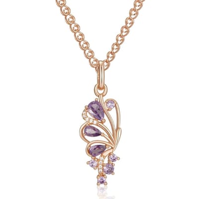 Collier pendentif papillon en zircon naturel violet brillant pour femme, couleur or rose, bijou tendance pour tous les jours et toutes les occasions. beige