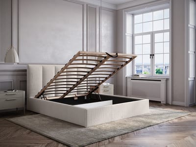 Vente-unique Bed met opbergruimte stof beige 140 x 190 cm