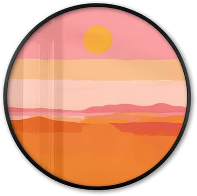 Poster in lijst Rond - Fotolijst 60x60 cm - Posters - Zon - Abstract - Landschap - Oranje - Ronde posterlijst zwart - Decoratie - Wanddecoratie woonkamer - Muurdecoratie slaapkamer