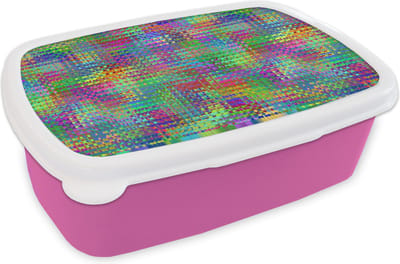 Broodtrommel Roze - Lunchbox - Brooddoos - Psychedelic - Patronen - Regenboog - 18x12x6 cm - Kinderen - Meisje