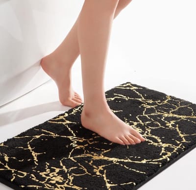 Badmat - Mat voor in de Badkamer antislip zwart luxe decoratief tapijt zachte microvezel absorberend bad 50 x 80 cm