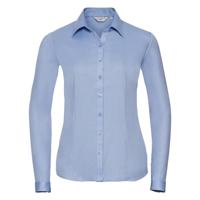 Russell Collection Shirt met lange mouwen in visgraatmotief voor dames/dames (Lichtblauw)