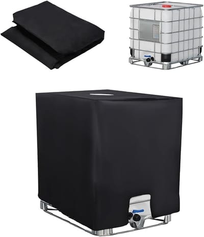 Famanu - Afdekzeil voor IBC tank 1000L uv-bescherming stofdicht regenwatervanger zwart
