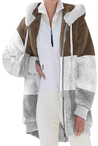 Casual Dames Fuzzy Fluffy Hoodie - Warme Effen Kleur Zip Jas met Zakken