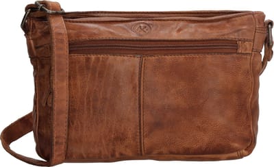 Hide & Stitches Paint Rock Crossbody Schoudertas - 100% Leder - Leren Dames Tas - Cognac