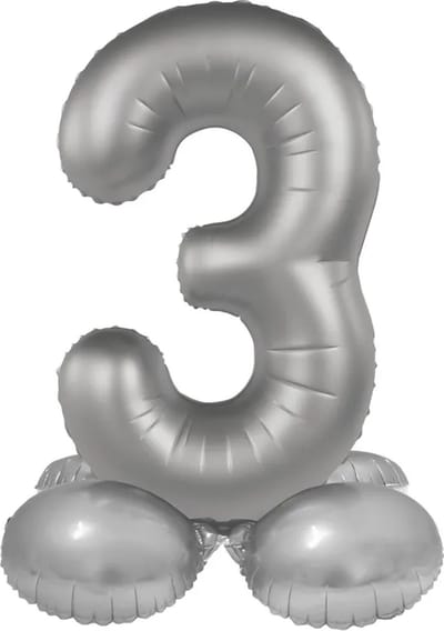 Staande Folieballon Cijfer 3 - Moonlight Silver - Satin Gloss - 72 cm