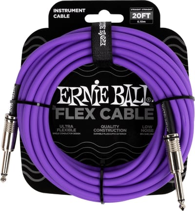 Ernie Ball Flex - Instrumentkabel - Jack Recht/Haaks - 6 Meter - Paars - 95% Afscherming - PVC Mantel