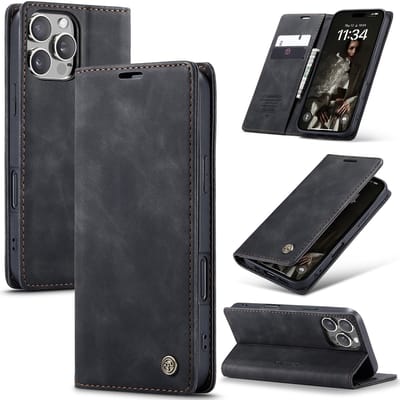 CaseMe – Telefoonhoesje geschikt voor Apple iPhone 16 Pro Max – Wallet Book Case – Magnetische Sluiting – PU Leer – Zwart
