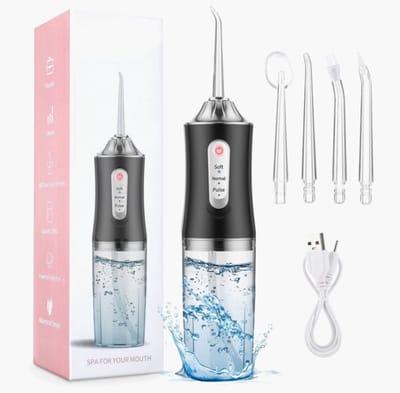 Monddouche - Waterflosser - Flosapparaat - Draadloos - Incl. 4 opzetstukjes - - 3 Modus - Tandenflosser - Draadloos en USB Oplaadbaar - Tongreiniger - Kleur: ZWART