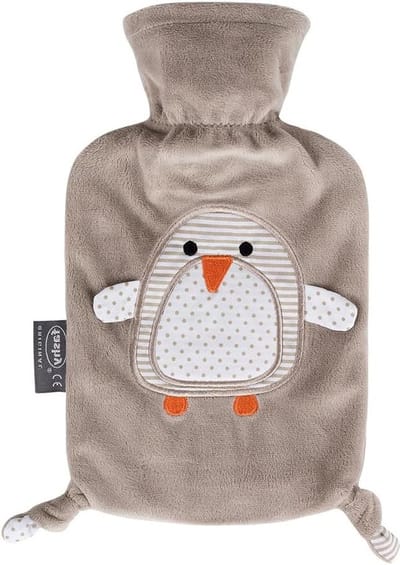 Warmwaterkruik/kinderwarmwaterkruik Pinguïn thermoplast - pluizige overtrek - robuust en duurzaam - 08 liter