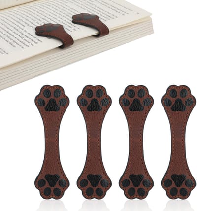 Dailygoods - 4st Magnetische Leren Bladwijzers, Hondenpootvormig Magnetische Bladwijzerclips Vintage Magnetische Bladwijzer Cadeau voor Lezen Boekenliefhebbers Vrouwen Mannen Studenten Leraren (Bruin)