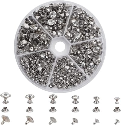 180 Sets Rhinestone Rivets in 6 Groottes - Zilveren Kristal Studs voor Leer DIY Projecten en Reparaties