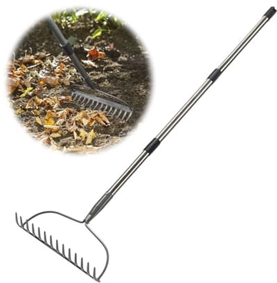 Verstelbare Tuinhark 6 ft - Zware metalen hark met 14 tanden voor gazon en tuinwerkzaamheden