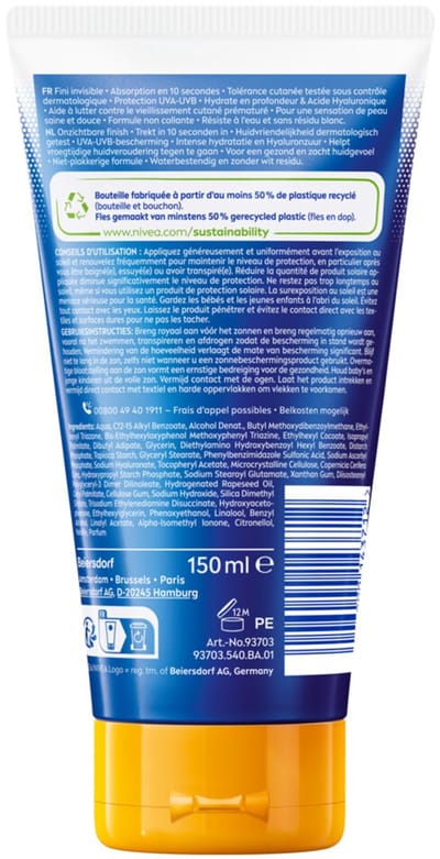 NIVEA Sun Protect & Hydrate Zonnebrand Invisible Finish SPF 50+ - 2 x 150 ml - Voordeelverpakking