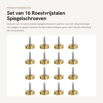 Dailygoods- Spiegelschroeven 16 stuks - Roestvrijstalen Decoratieve Doppen - Bevestigingsmiddelen - Schroefbevestiging - Hoogwaardig 304 Roestvrij Staal - Voor Glazen Meubels - Afdekdoppen