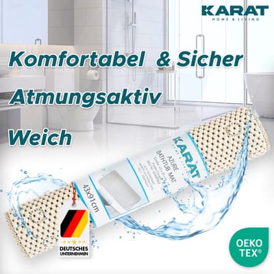 FLOORDIREKT Badmat Azure - 43 x 91 cm - Antislip Badinzet - Douchemat met Zuignappen - Taupe