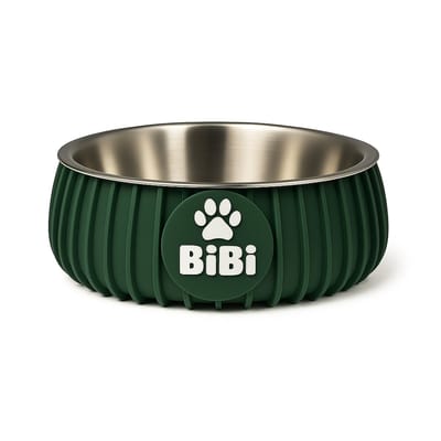 Gepersonaliseerde voerbak met naam – Groen - Honden & katten – 18 cm – Antislip – Met RVS binnenbak – Handgemaakt – Voer- en drinkbak voor huisdieren