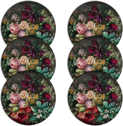 Bertoni - Placemats - tafelmatten set van 6 stuks - rond - 33 cm, Bloemn