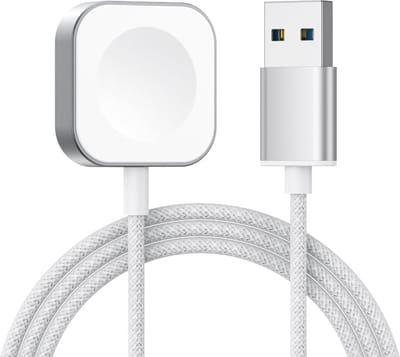 Oplader - USB oplaadkabel - geschikt voor Apple Watch Series 1 / 2 / 3 / 4 / 5 / 6 / 7 / 8 / 9 / 10 / SE / SE 2 / Ultra / Ultra 2 - draadloos opladen - space grey