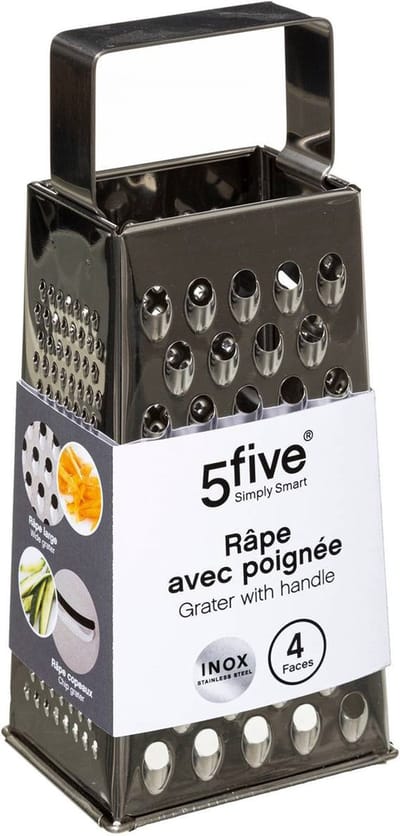 5Five keuken rasp met handvat - 4-zijdig - zilver - RVS - 11 x 8 x 24 cm - handrasp - keukenhulpje