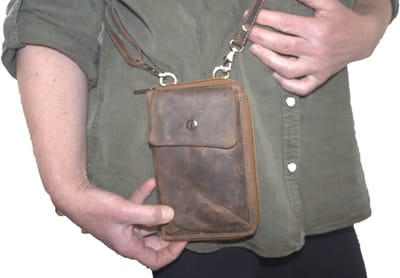 Oi Hunter bruin lederen Portemonnee tasje met ruimte voor telefoon / damesportemonnee voor veel pasjes om om te hangen met vakje voor mobiele telefoon / telefoontasje en ritsportemonnee in 1 / RFID SAFE / bruin leer / 420H