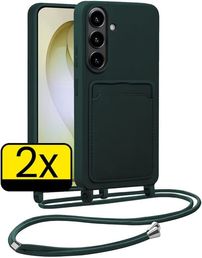 Hoesje Geschikt voor Samsung S26 Hoesje Met Koord Siliconen Case - Hoes Geschikt voor Samsung Galaxy S26 Backcover Met Afneembaar Koord - Donkergroen - 2 Stuks