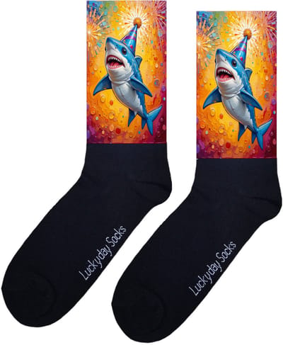 Feest - Haai - Valentijn sokken - Verjaardag Cadeau - Grappige sokken - Leuke sokken - Hem Haar sokken - Kunst sokken - Vrolijke sokken - Gefeliciteerd - Sinterklaas cadeau - Kerst cadeau - Leuk Cadeau - Socks maken Happy - Maat 37-44