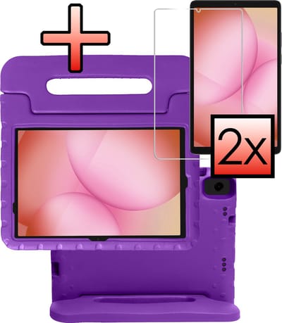 Hoes - Geschikt voor Samsung Galaxy Tab A11 Plus - Met 2x Screenprotector - Kinderhoes Shockproof Bumper - Kidsproof Case - Tablet Hoesje - Kinder Cover - Paars