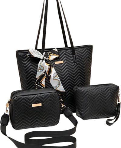 Bovista Handtas Dames - Schoudertas - School - Shopper - Schooltas - Werktas - 3-Delige Set - Zwart