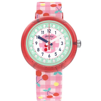 Swatch Kids Tuinavontuur Serie Kwarts Uurwerk Roze Kers Kinderhorloges Groen ZFPNP057 Green Pink white